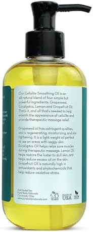 Pure Body Naturals Anti Cellulite Massage Oil, 8 fl oz | 100% Natural Cellulite Remover for Legs and Thighs | Chemical Free Firming Body Massage Oil for Women, Tightens Skin and Reduces Stretch Marks