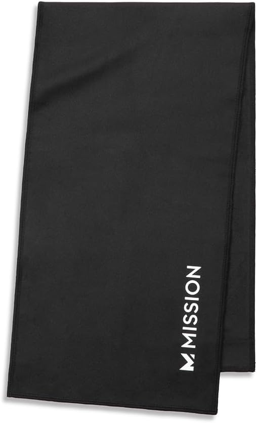 MISSION On-The-Go Cooling Towel - Soft, Lightweight Fabric - Cools Up to 2 Hours - UPF 50 Sun Protection - Machine Washable (Black)