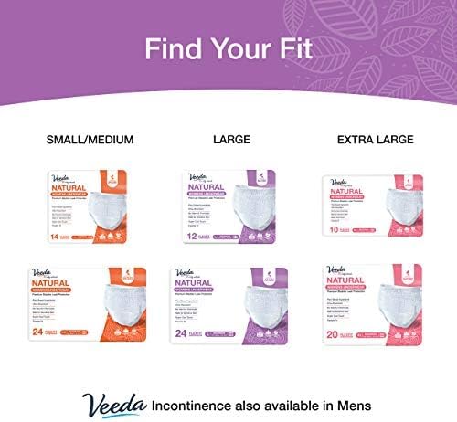Veeda Natural Adult Incontinence Underwear for Women - Postpartum Underwear for Bladder Leakage Protection - Disposable Underwear with Maximum Absorbency - Large Size - 24 Count