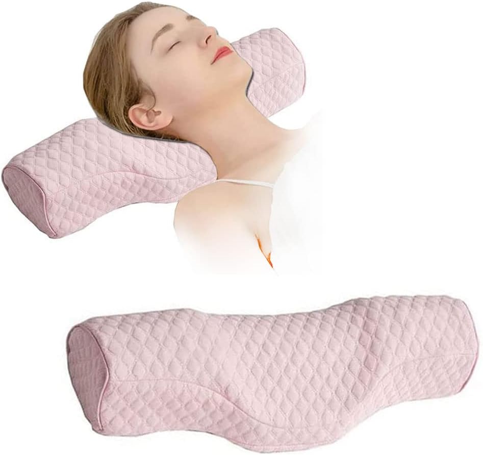 Cervical Neck Pillow for Pain Relief Sleeping, Neck roll Pillow Memory Foam for Stiff Neck Pain Relief ,Travel Bolster Pillow for Bed for Side Sleepers Back Sleeper. (Pink)