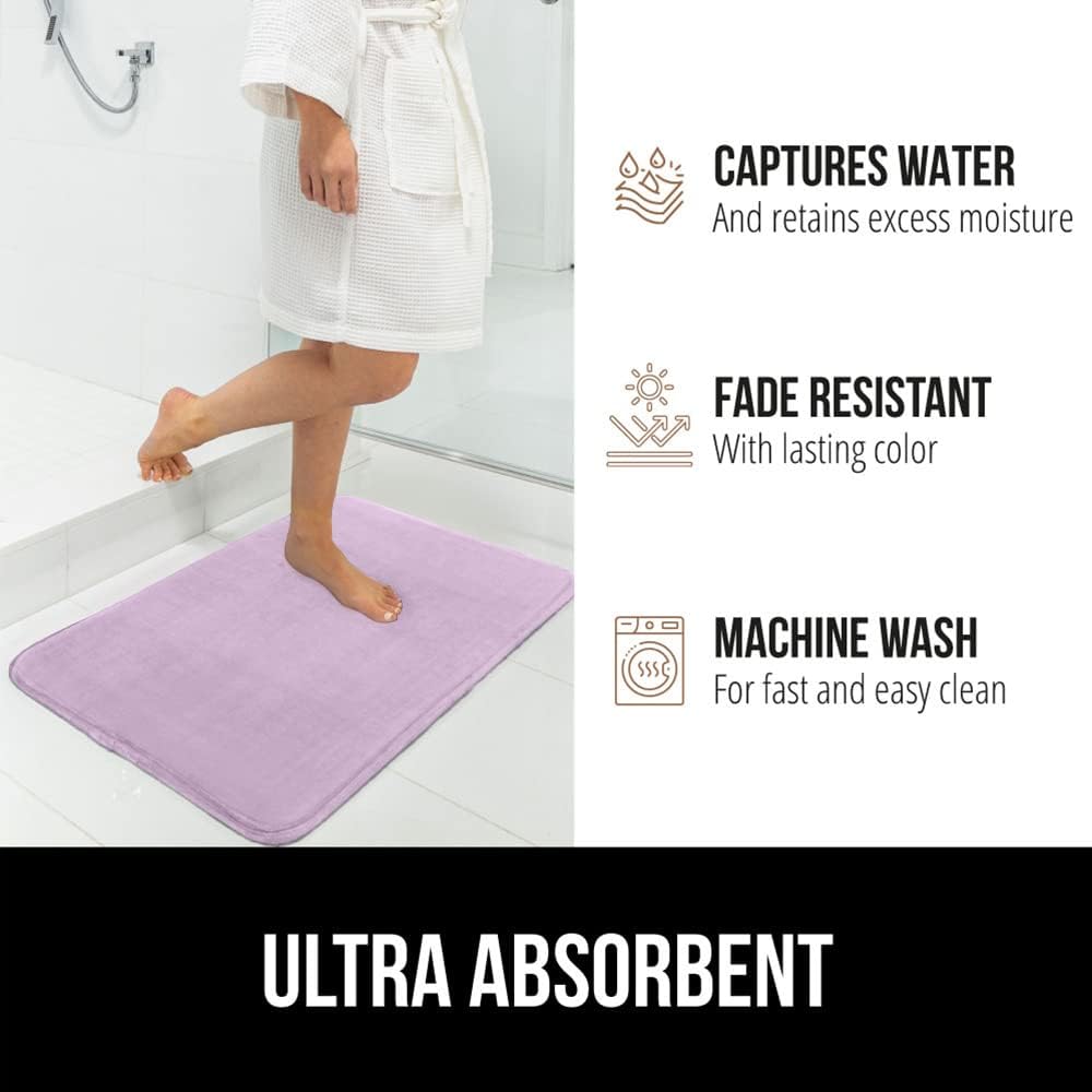 GORILLA GRIP Memory Foam Bath Mat, Soft Absorbent Velvet Bathroom Mats, Durable Dots on Underside, Machine Washable Bathmat, Carpet Rug Room Decor for Shower Tub Floor RV, 30x20 Rugs, Purple