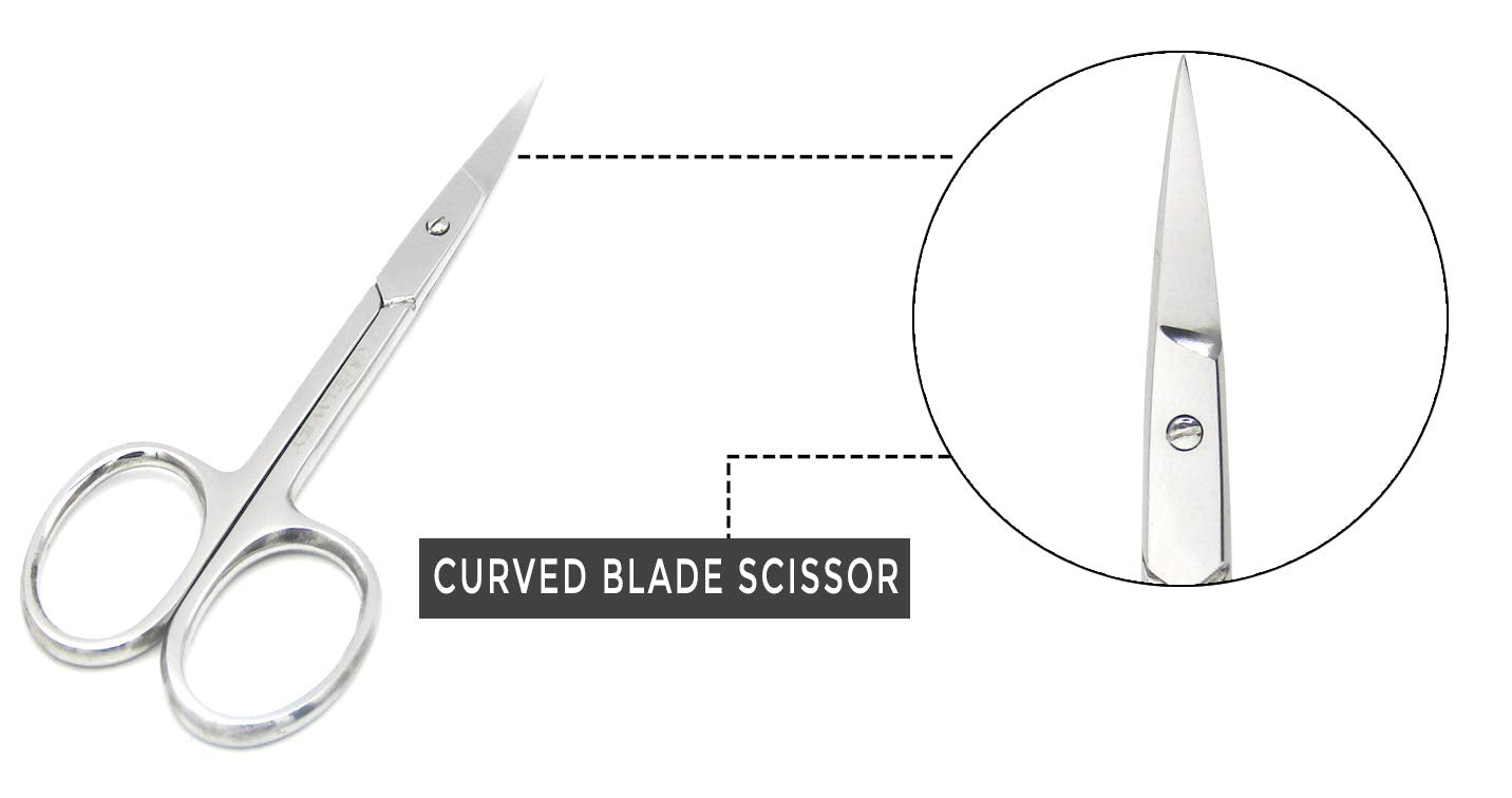 Eyebrow Scissors & Small Cuticle Scissors, Curved Blade Manicure TSA Scissors. Stainless-Steel Scissors for Eyelashes, Facial Hair, Pubic, Men Moustache & Beard.