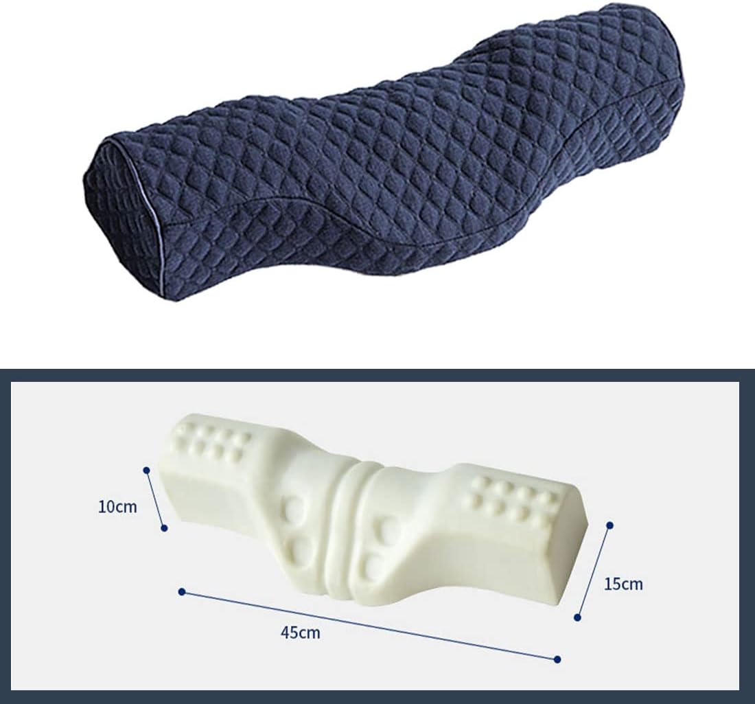 Cervical Neck Pillow for Pain Relief Sleeping, Neck roll Pillow Memory Foam for Stiff Neck Pain Relief ,Travel Bolster Pillow for Bed for Side Sleepers Back Sleeper. (Blue)