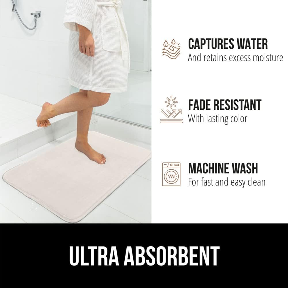 GORILLA GRIP Memory Foam Bath Mat, Soft Absorbent Velvet Bathroom Mats, Durable Dots on Underside, Machine Washable Bathmat, Carpet Rug Room Decor for Shower Tub Floor RV, 24x17 Rugs, Cream