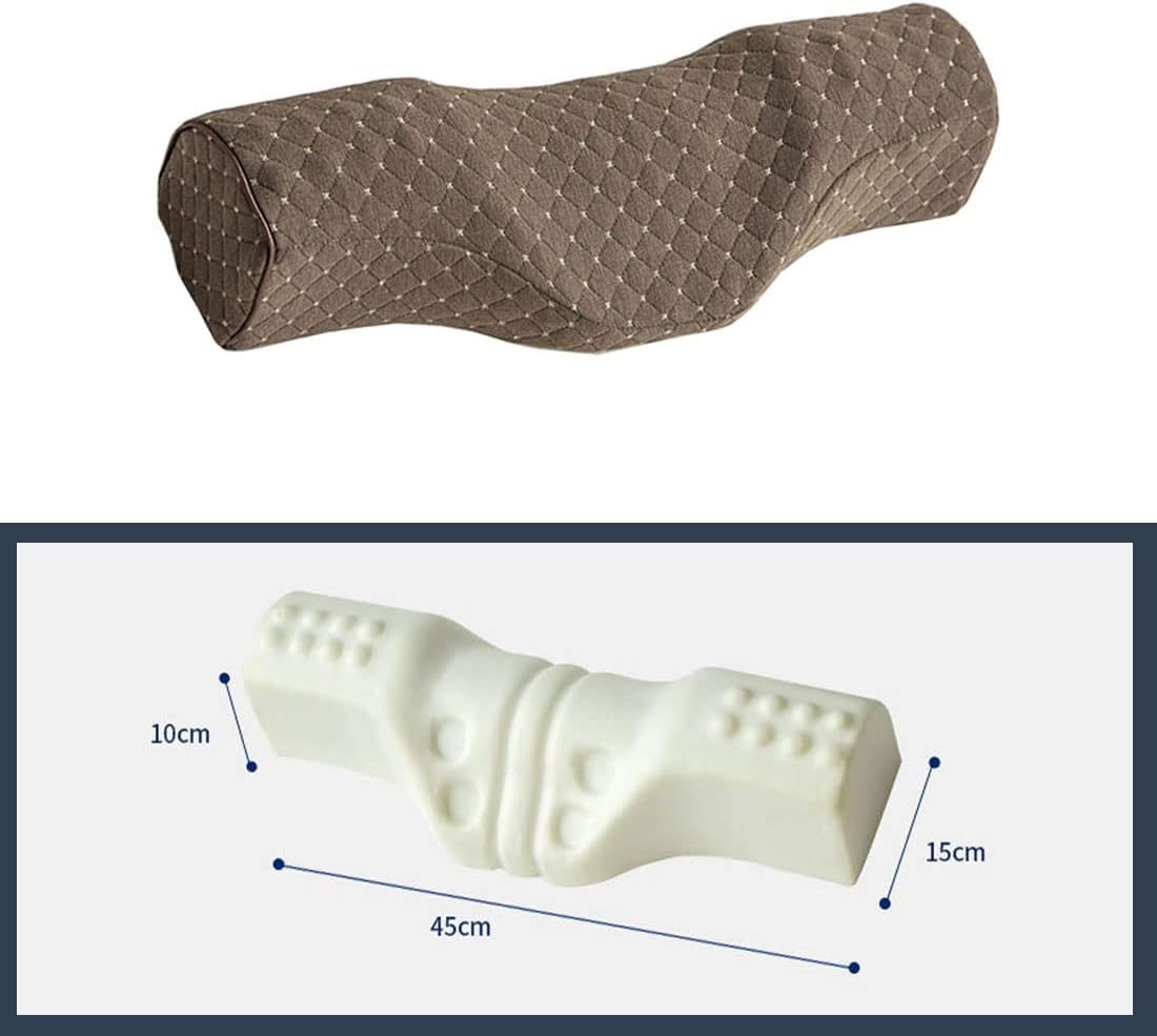Cervical Neck Pillow for Pain Relief Sleeping, Neck roll Pillow Memory Foam for Stiff Neck Pain Relief ,Travel Bolster Pillow for Bed for Side Sleepers Back Sleeper. (Brown)