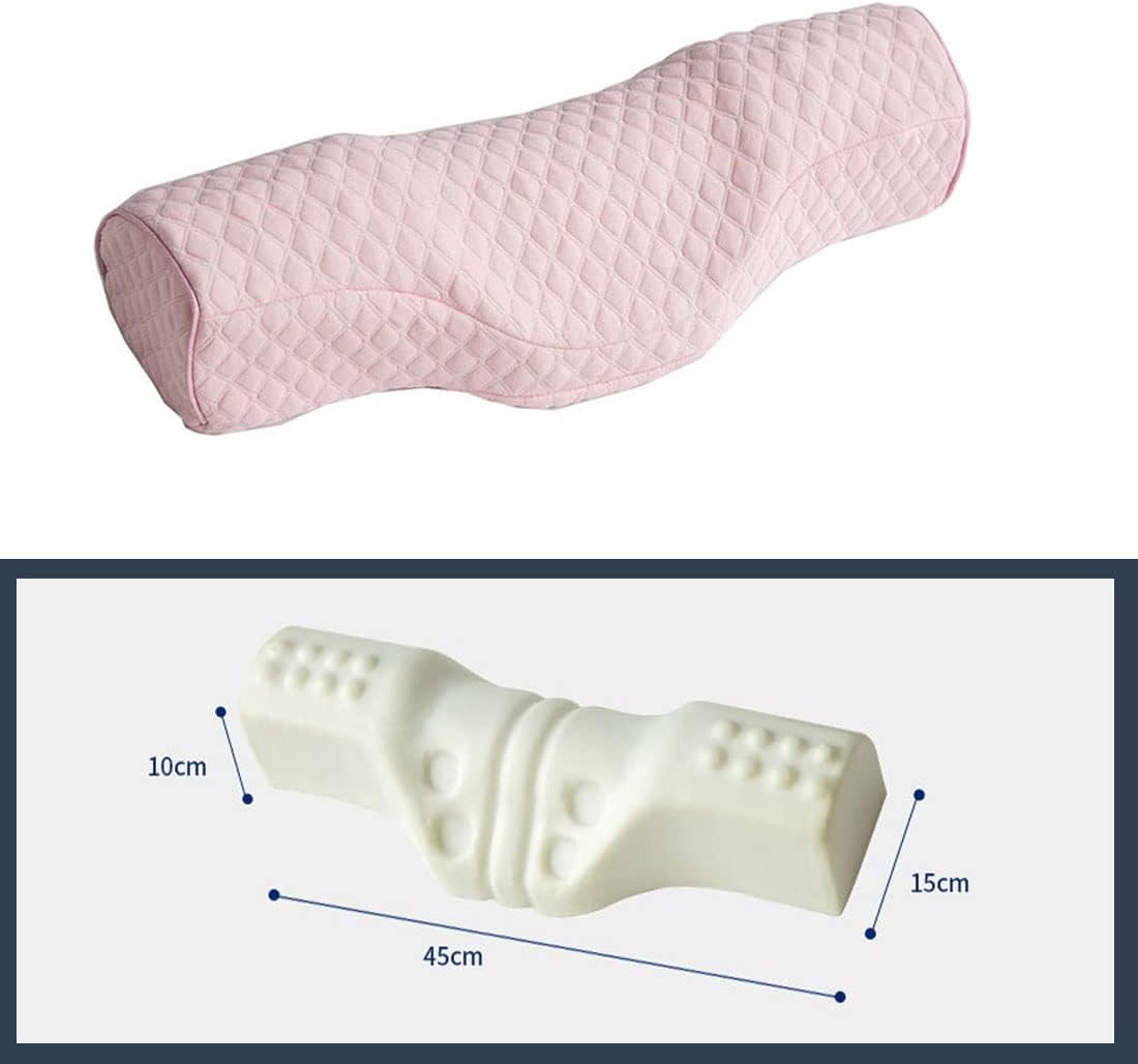 Cervical Neck Pillow for Pain Relief Sleeping, Neck roll Pillow Memory Foam for Stiff Neck Pain Relief ,Travel Bolster Pillow for Bed for Side Sleepers Back Sleeper. (Pink)