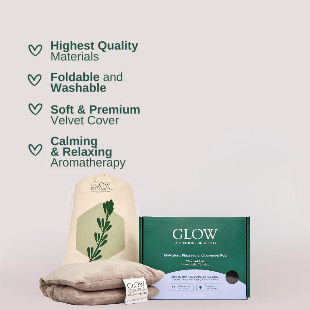 Glow Heating Pad with Flaxseed & Lavender for Hot & Cold Therapy, Microwavable Heat Pad for Back, Neck, Shoulder, Knee, Leg & Menstrual Cramp Relief, Washable & Reusable, One Size Fits All