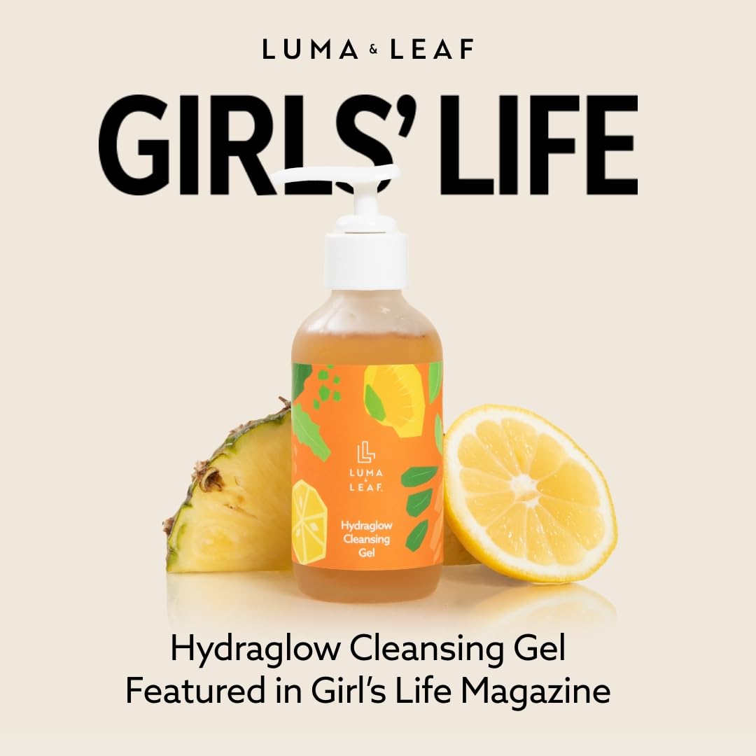 LUMA & LEAF Hydraglow Brightening Face Wash with Hyaluronic Acid | Gentle Daily Exfoliating Gel Cleanser for Dull Skin & Dark Spots | For All Skin Types | 3.8 fl oz