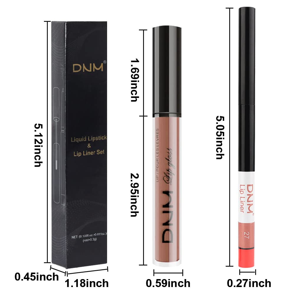 evpct 2Pcs Nude Brown Lip Liner and Matte Lipstick Makeup Sets, Vegan Lipstick Lip Liner and Gloss Stain Set Long Lasting Waterproof labiales mate 24 horas originales matte larga duracion 24 27#
