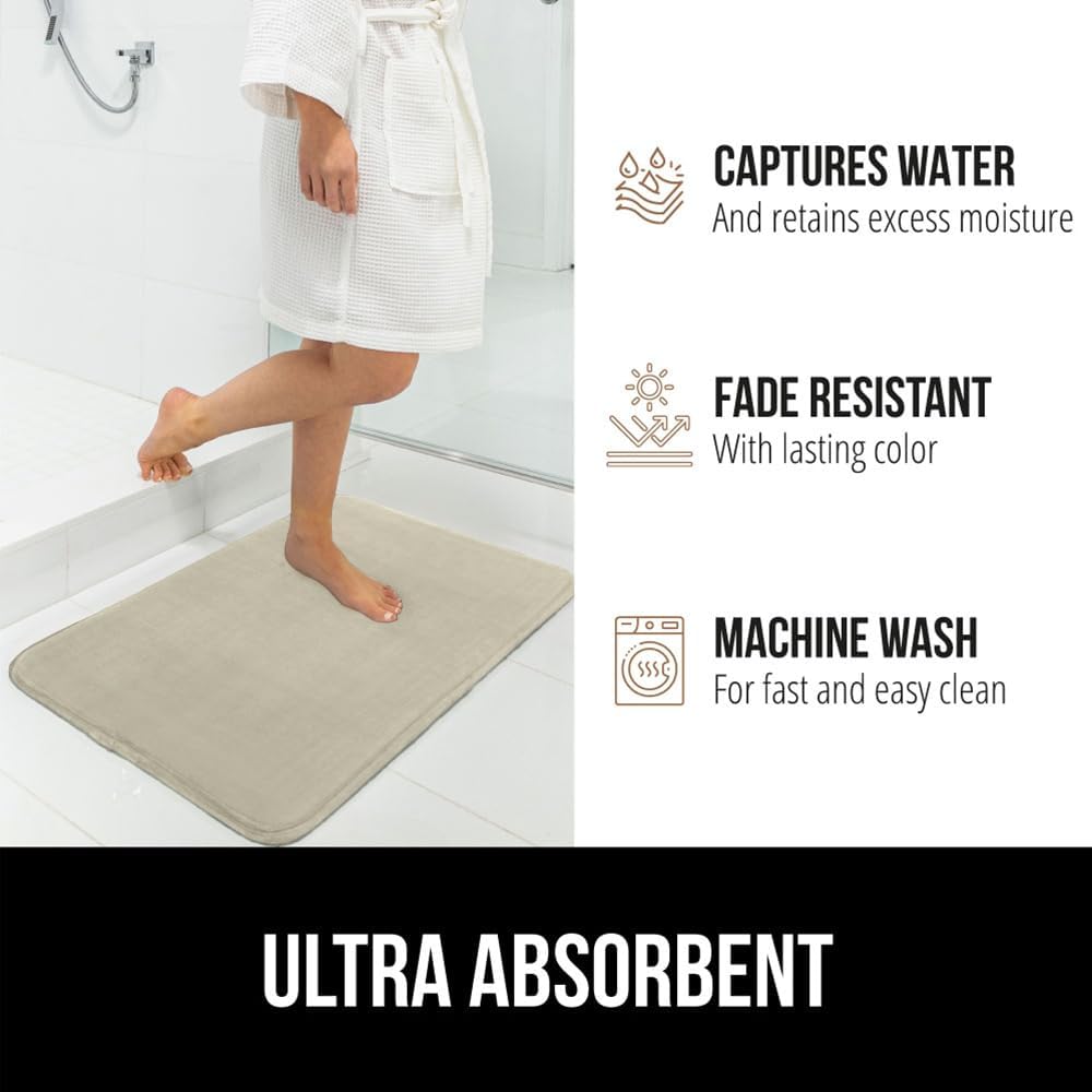 GORILLA GRIP Memory Foam Bath Rugs, Soft Absorbent Velvet Bathroom Mats, Durable Dots on Underside, Machine Washable Bathmat, Carpet Rug Room Decor for Shower Floor, 30x20 Mat, Champagne