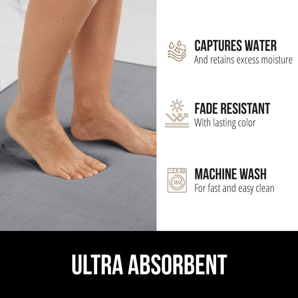 GORILLA GRIP Thick Memory Foam Toilet Rug for Bathroom, Square Shaped Washable, Soft Absorbent Velvet Topside Floor Mats, Machine Wash, Cushioned Luxury Rugs for Bath Room, 22.5x19.5, Graphite Gray