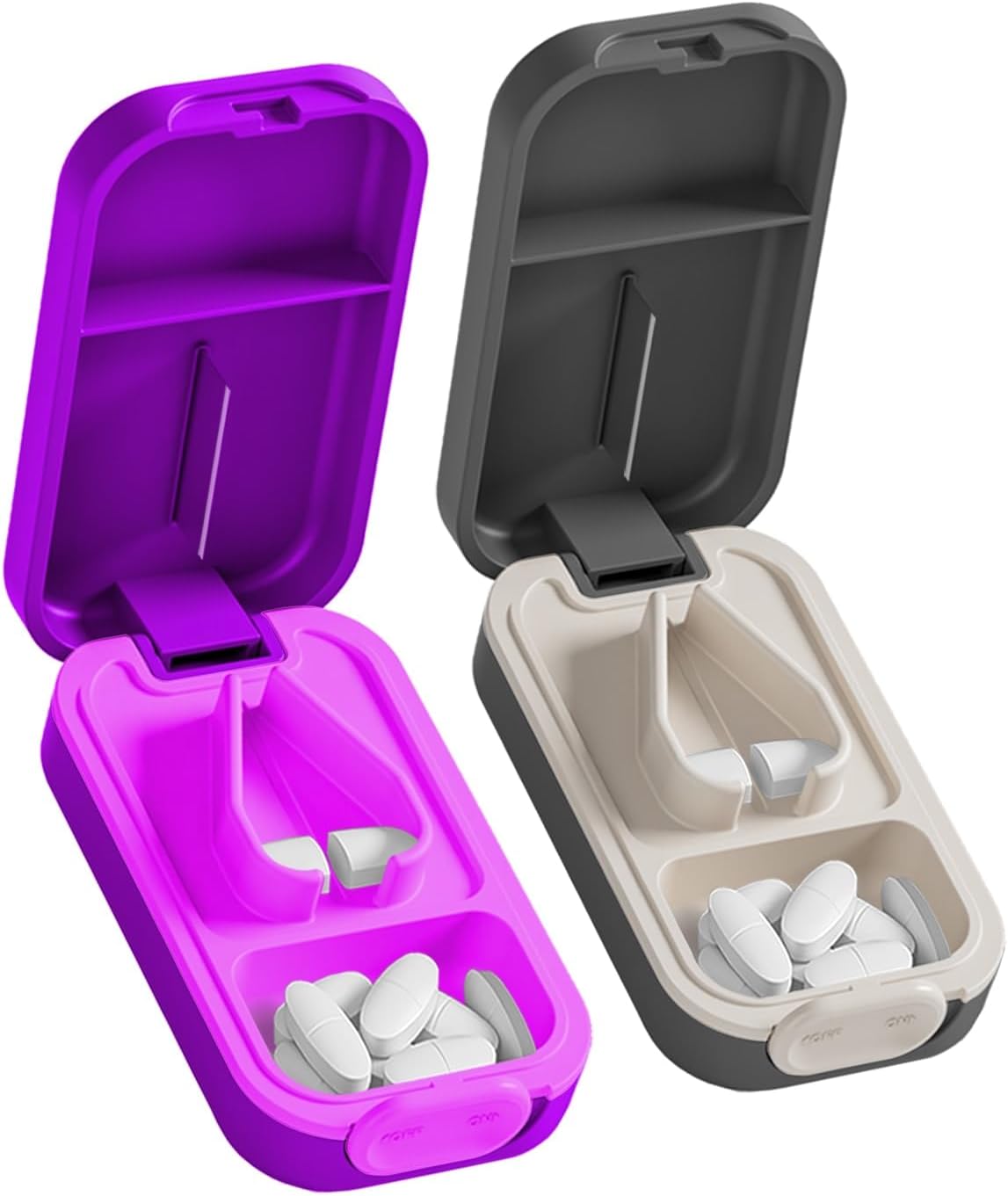 Pill Cutter Splitter for Small or Large Pills with Safety Lock - Accurate and Easy Travel-Friendly Design for Daily Use (Purple+Black)