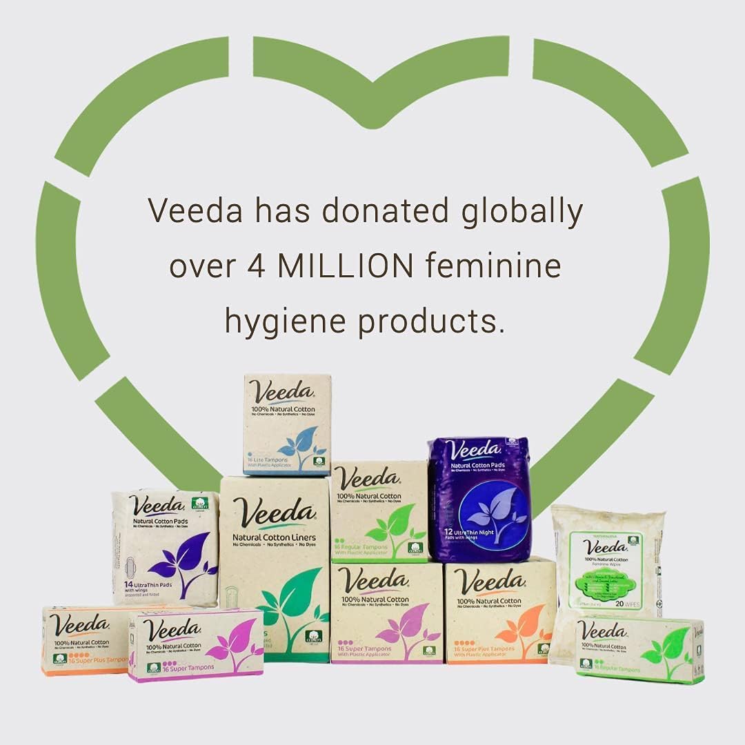 Veeda 100% Natural Cotton Tampons - Super Absorbency with Leak Proof Protection - Compact BPA-Free Applicator - Unscented & Free from Chlorine, Toxin - 64 Count