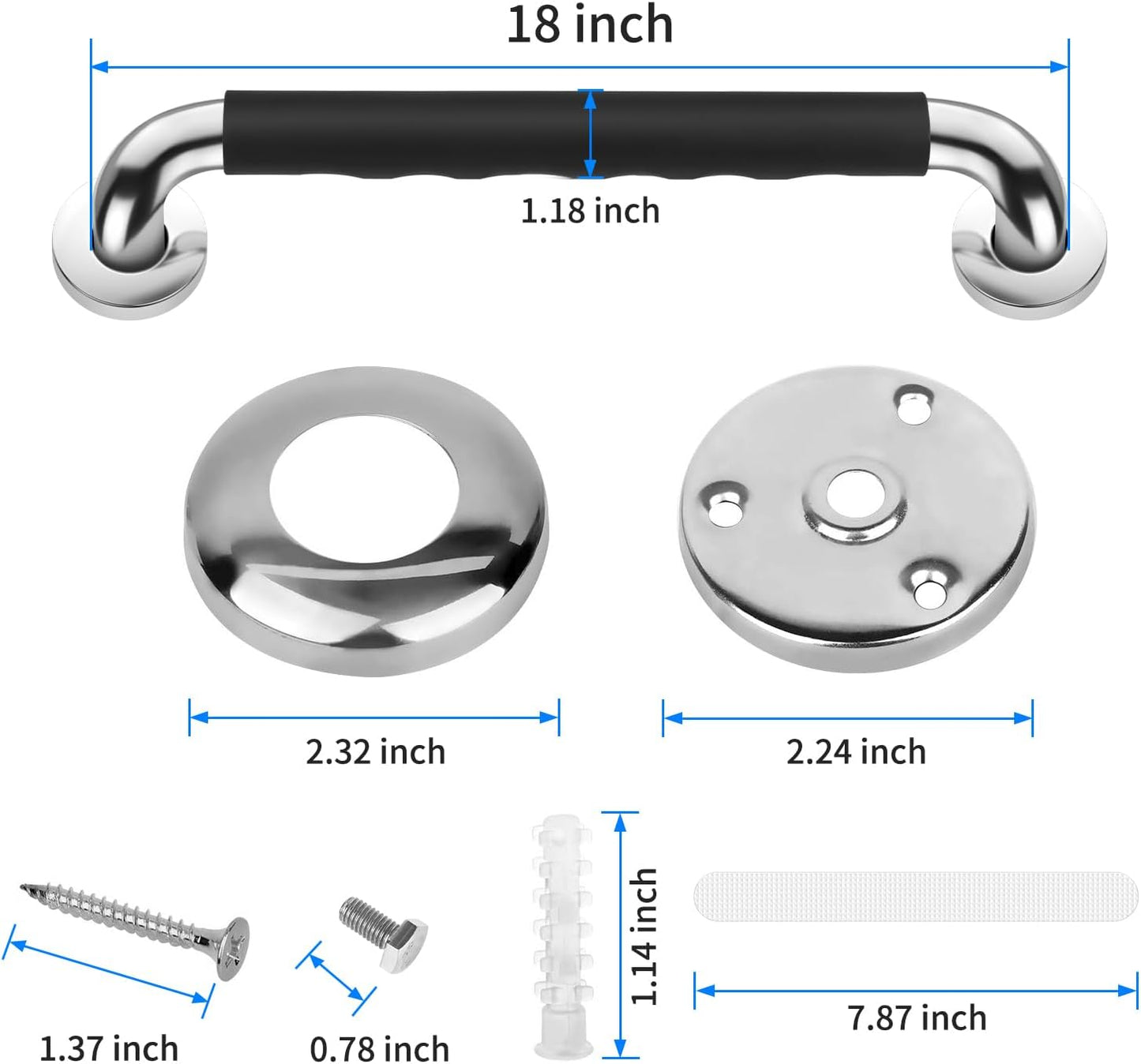 2 Pack 18 Inch Grab Bars for Bathtubs and Showers, Anti Slip Handicap Grab Bars for Shower, Safety Bath & Toilet Rail for Elderly Senior, Shower Handle Disability Assist Bathroom Handrail
