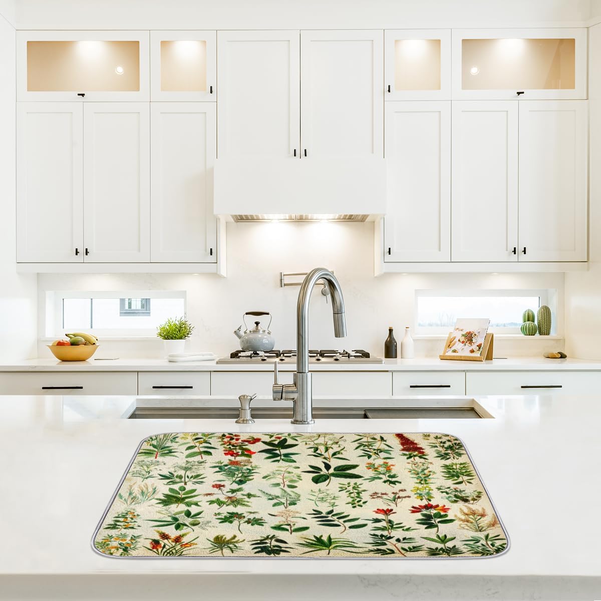 Hexteria Dish Drying Mat For Kitchen Counter Absorbent Dish Mat Microfiber Drainer Drying Kitchen Mat 18x24 In Quich Dry Mat, Botanical Garden