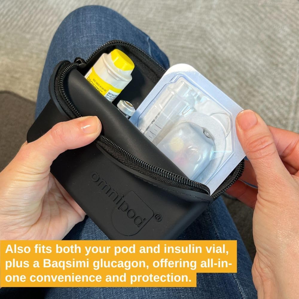 Omnipod Protective Travel Case | Silicone Storage fits an Insulin Vial and One Pod| Diabetic Care Products | Diabetes Supplies Organizer (Black)