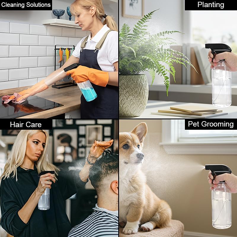 Spray Bottles Plastic Spray Bottle for Hair Mist/Stream Heavy Duty Empty Spray Bottles for Cleaning Solutions, Plants, Cooking (12oz-BlackClear)
