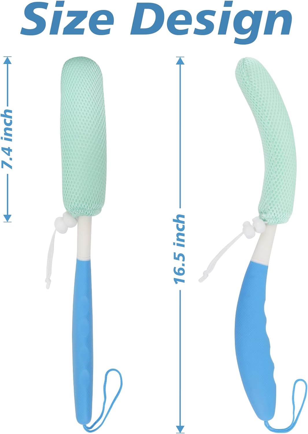 15.35" Back Bath Brush with Sponge,Back Scrubber Bath Mesh with Curved Long Handle Bath Body Brush for Elderly Aid Bathing and Shower