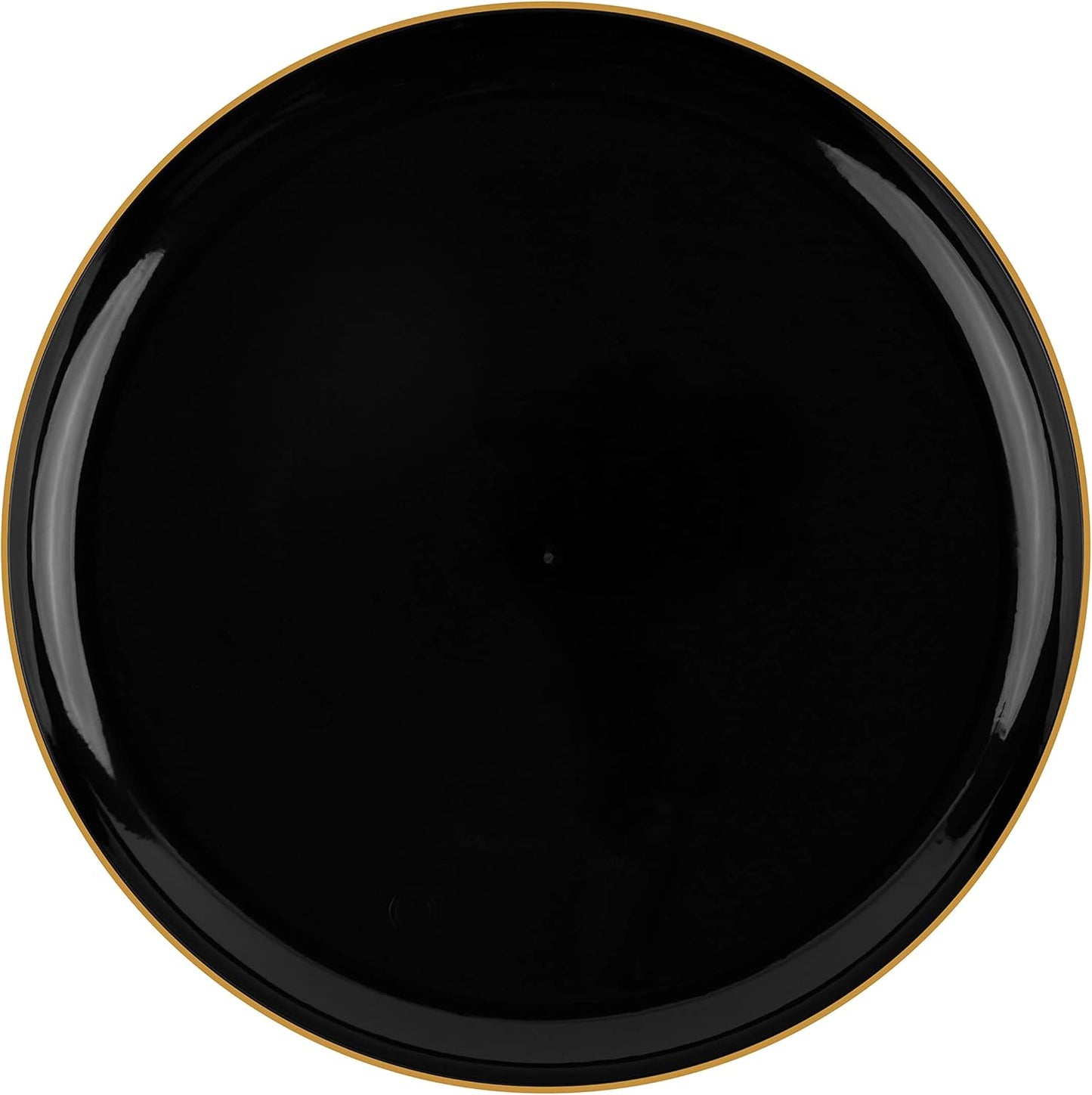 PLASTICPRO [30 Count 8.6 Plastic Party Plates Edge Collection Black with Gold Rim Premium heavyweight Elegant Disposable Tableware Dishes (Black With Gold Rim,
