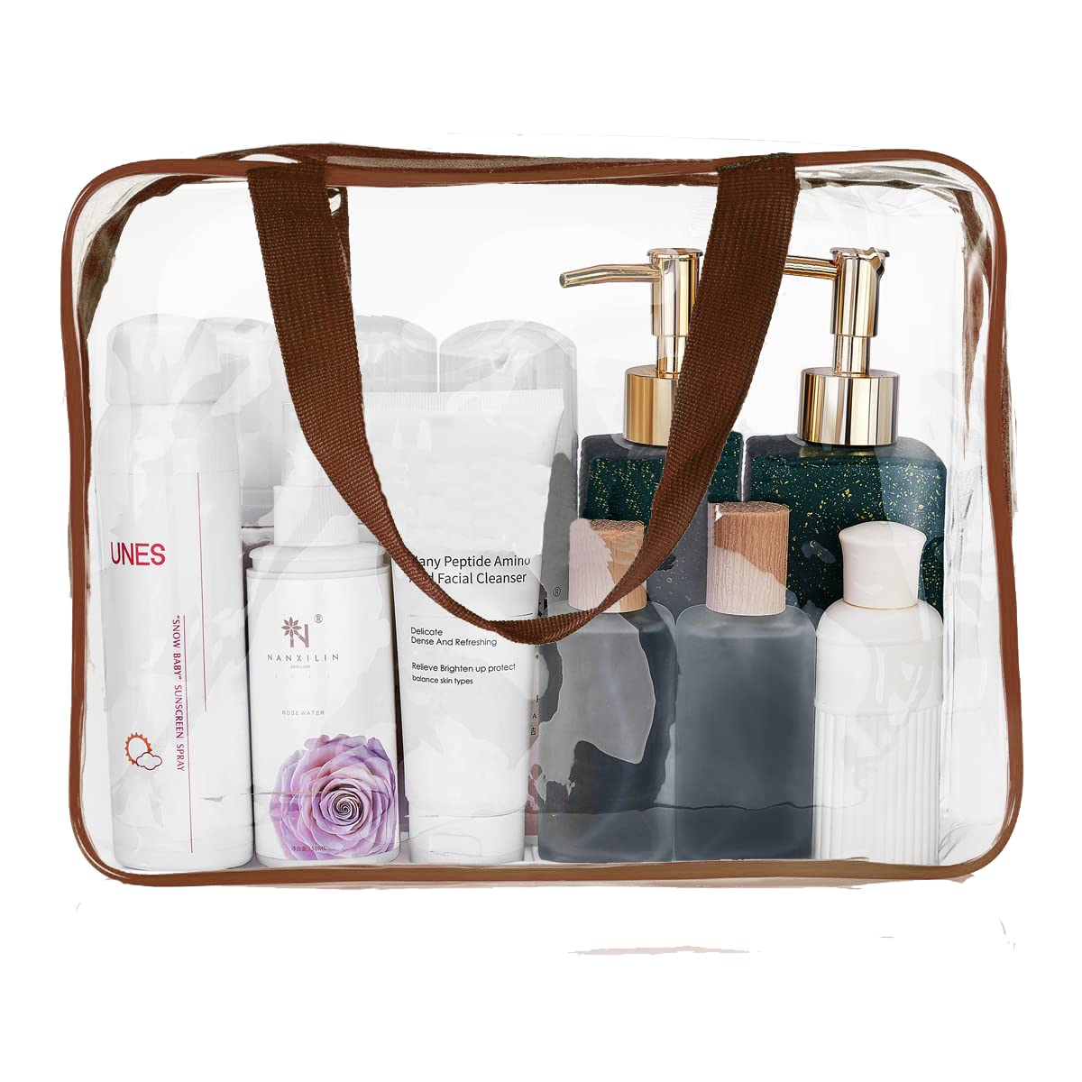 2Pcs Crystal Clear PVC Travel Toiletry Bag Kit for Women Men, Waterproof Vinyl Packing Organizer Storage Bags with Zipper Handle Straps, Cosmetic Pouch Carry on Airport Airline Compliant Bag Handbag