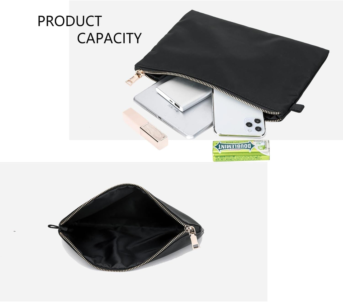 Zipper Pouch Storage Bag Simple and Stylish Women's Cosmetic and Travel Bag (Black-nylon-3)