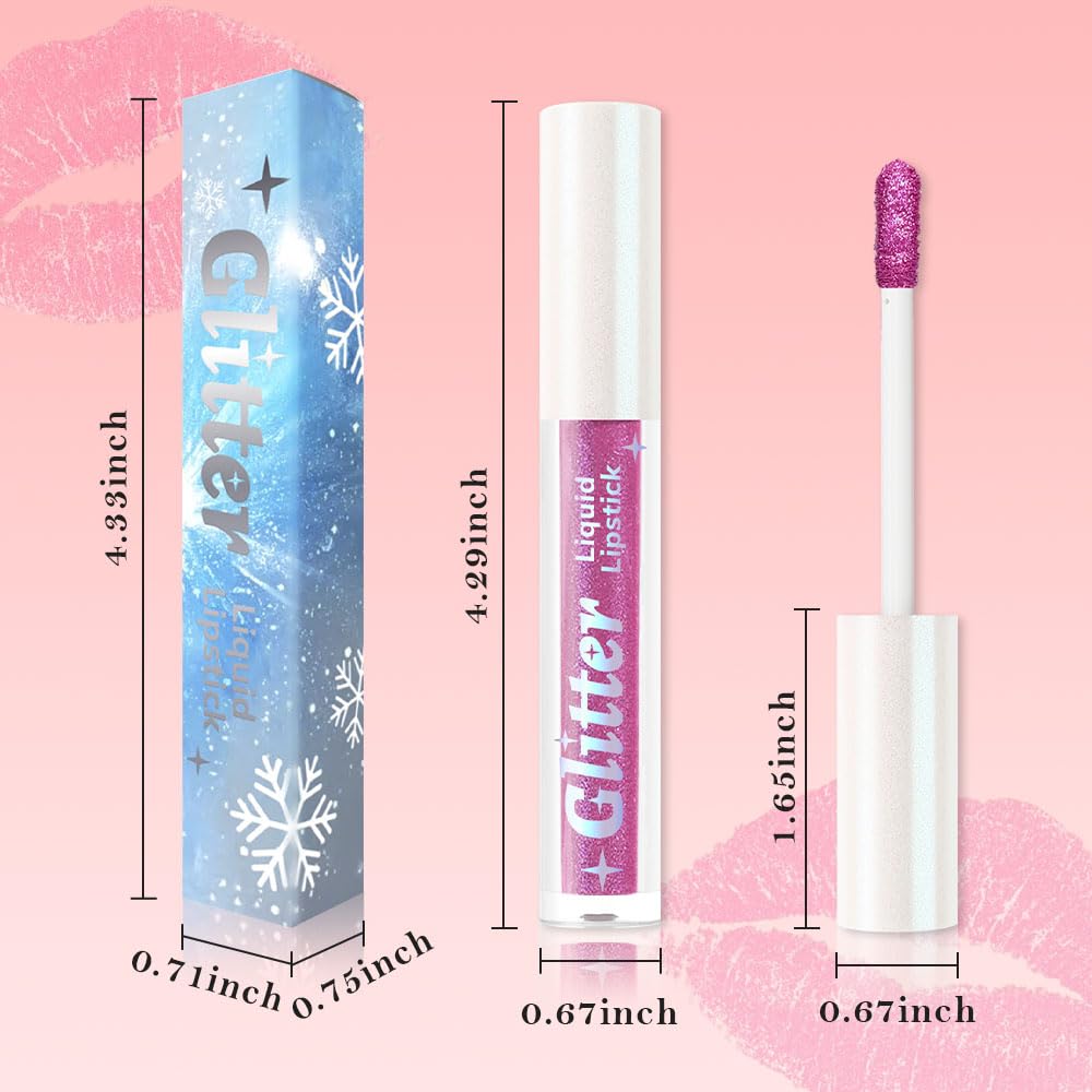 Light Purple Metallic Lipstick for Women,Lightweight Glitter Sparkling Liquid Lipsticks,Shimmer Lip Gloss Stain Long Lasting Waterproof Smudge Proof Non-Drying 24 Hour Full Coverage Lip Makeup,Vegan