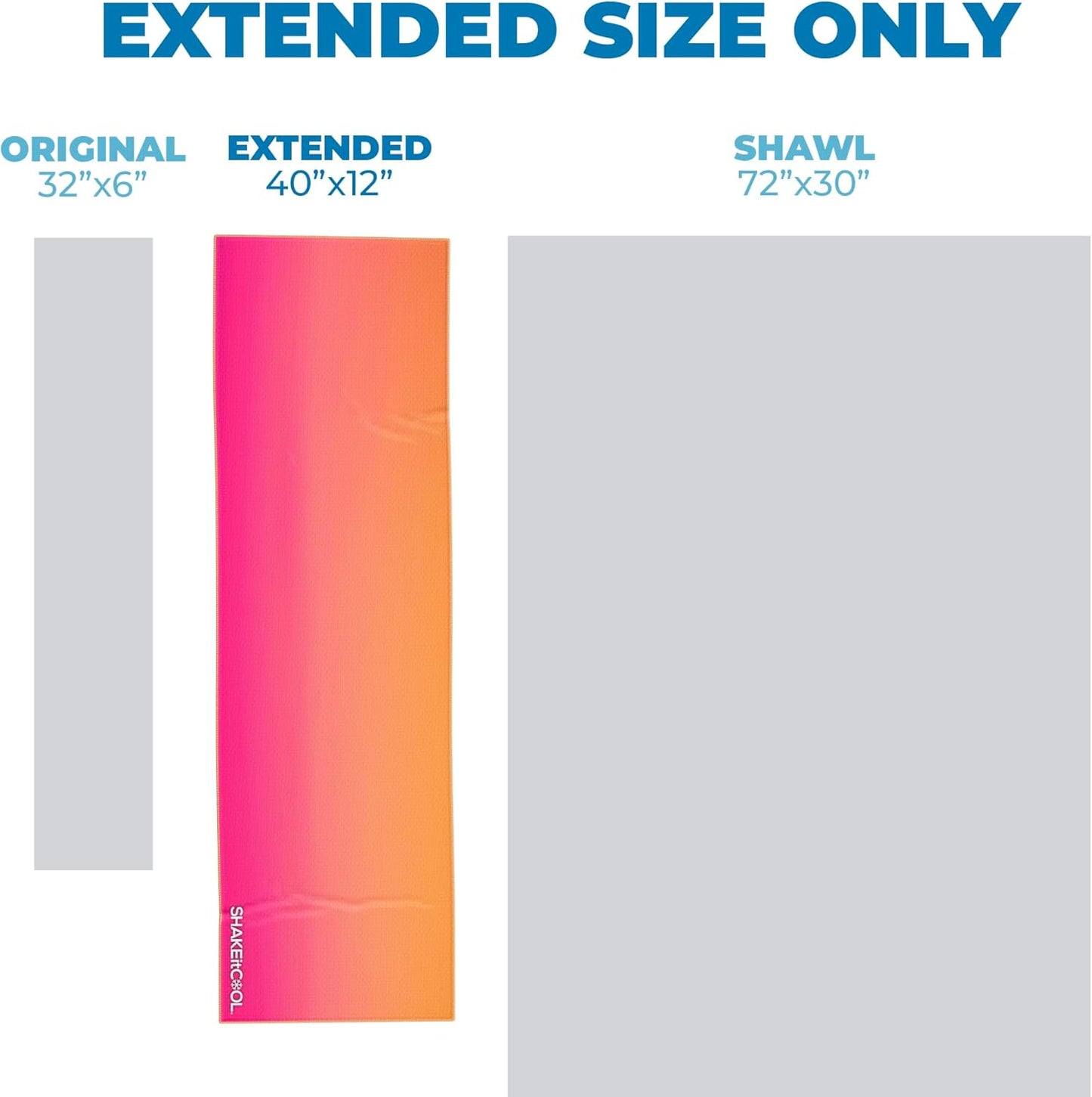 SHAKEitCOOL Extended Size Cooling Towel – Be Cool in Style - Heat Relief, Soft, Lightweight, Sun Protection, Easy Clean - Perfect for Biking, Hiking, Running, Yoga, Golf - Pink Orange Ombre M