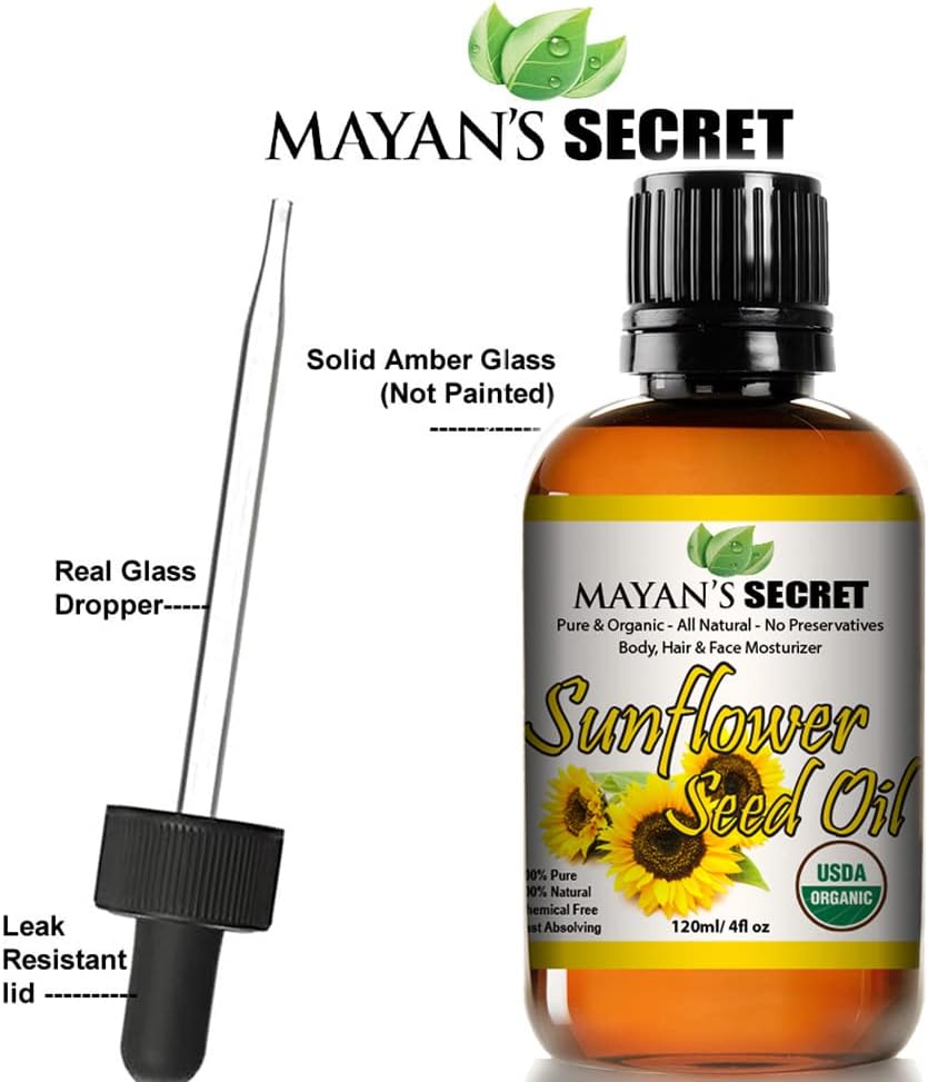 Mayan's Secret Sunflower Seed Oil MOISTURIZER | All Natural Cold Pressed USDA Certified Organic | Best for Prone Oily Skin and Face 4oz