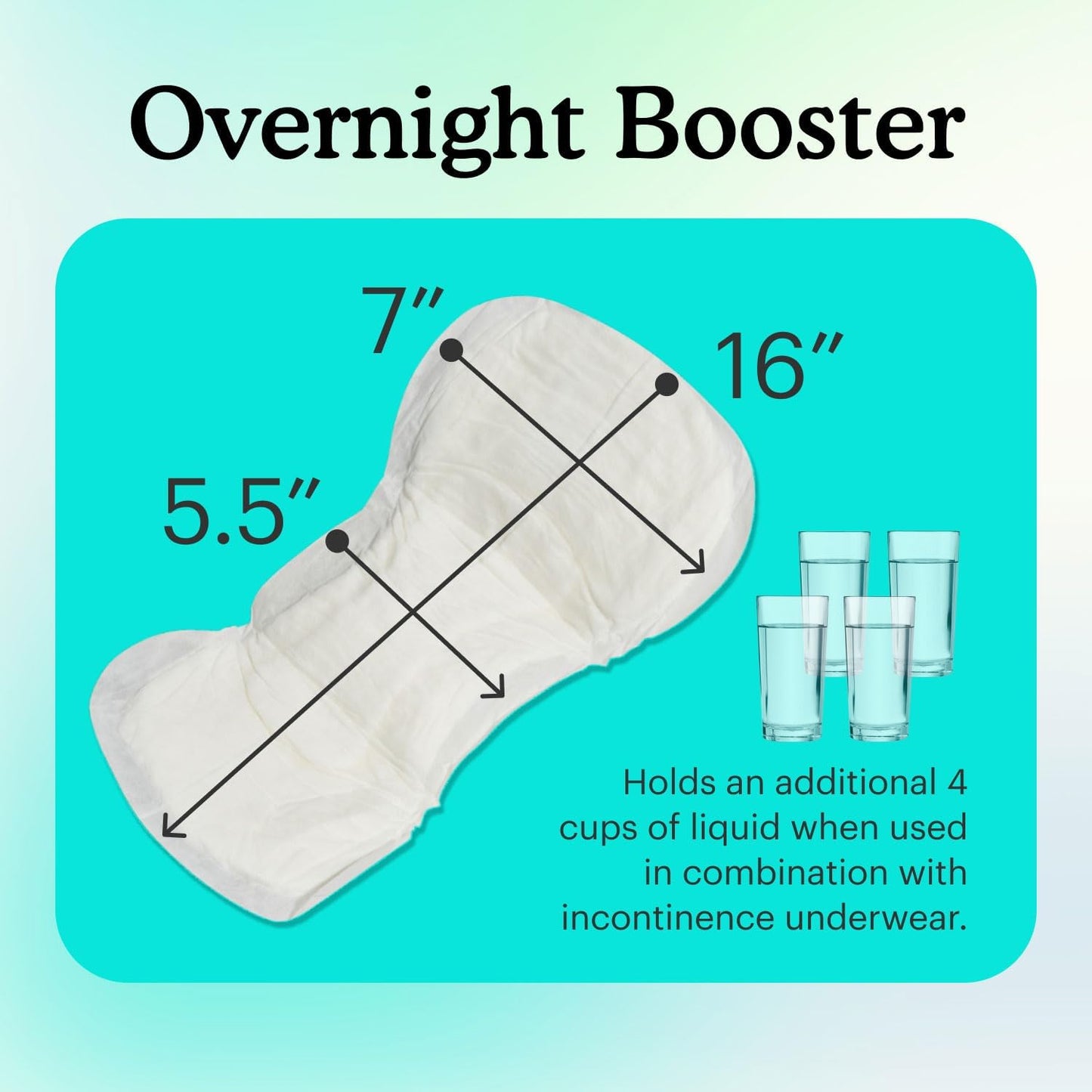 Because Overnight Incontinence Booster Pads for Men and Women, Adds Extra Absorbency to Adult Diapers, Super Soft, Adhesive Strip Backing, Unisex, 88 Count (4 Packs of 22)