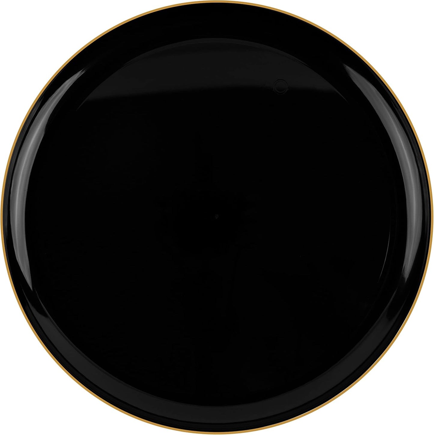 PLASTICPRO [30 Pack 10.6 Plastic Party Plates Edge Collection Black with Gold Rim Premium heavyweight Elegant Disposable Tableware Dishes (Black With Gold Rim,