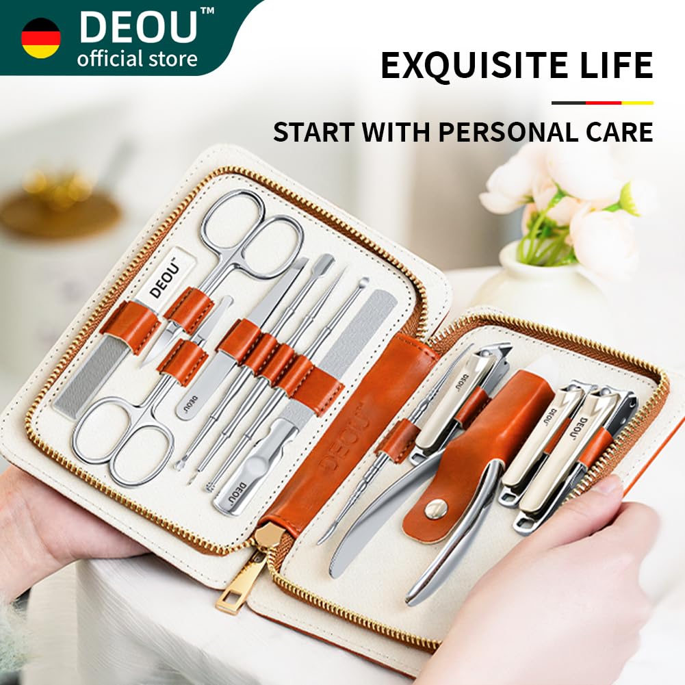 13pcs Women Nail Grooming Kit Stainless Steel Professional Manicure Set Nail Care Tools with Luxurious Portable Travel Case Gift