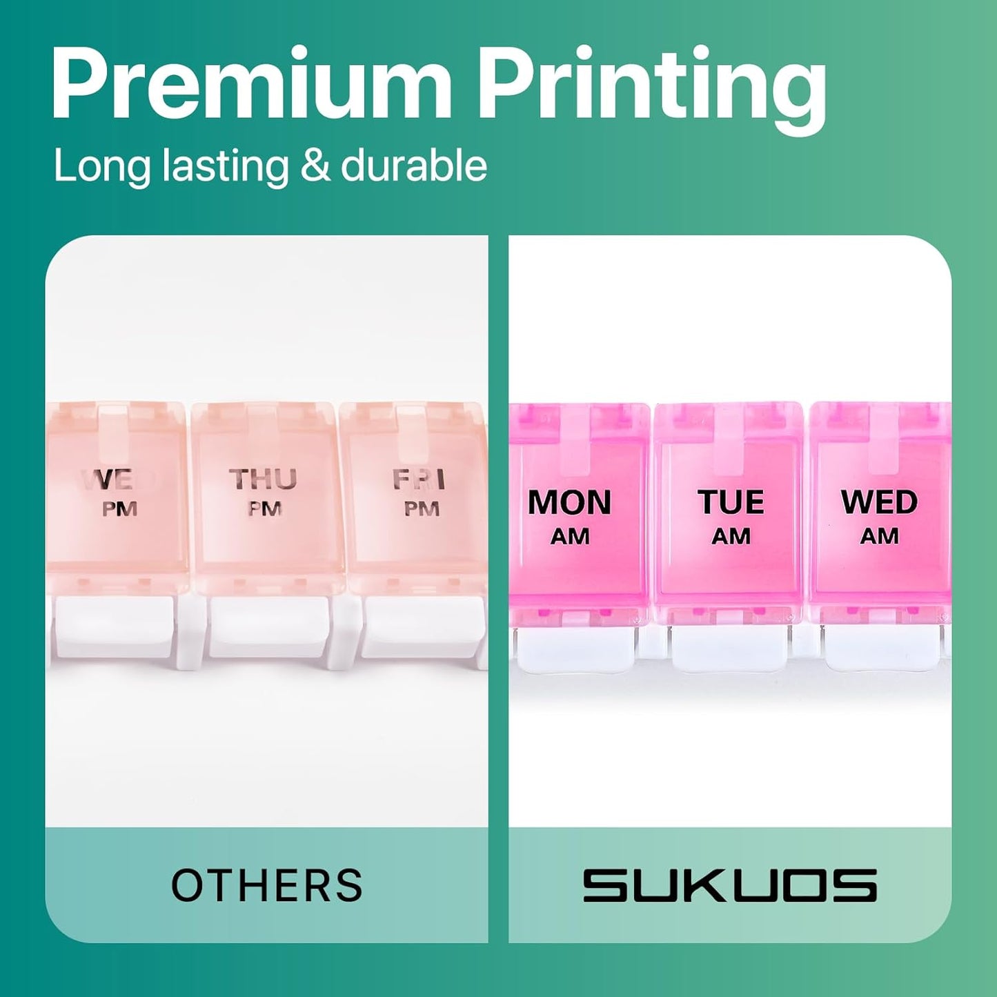 Sukuos AM PM Weekly Pill Organizer 7 Day, 2 Times A Day Medicine Pill Box with Easy Push Button, BPA Free Vitamin Cases for Fish Oil/Supplements, Easy to Clean (Purple&Pink)