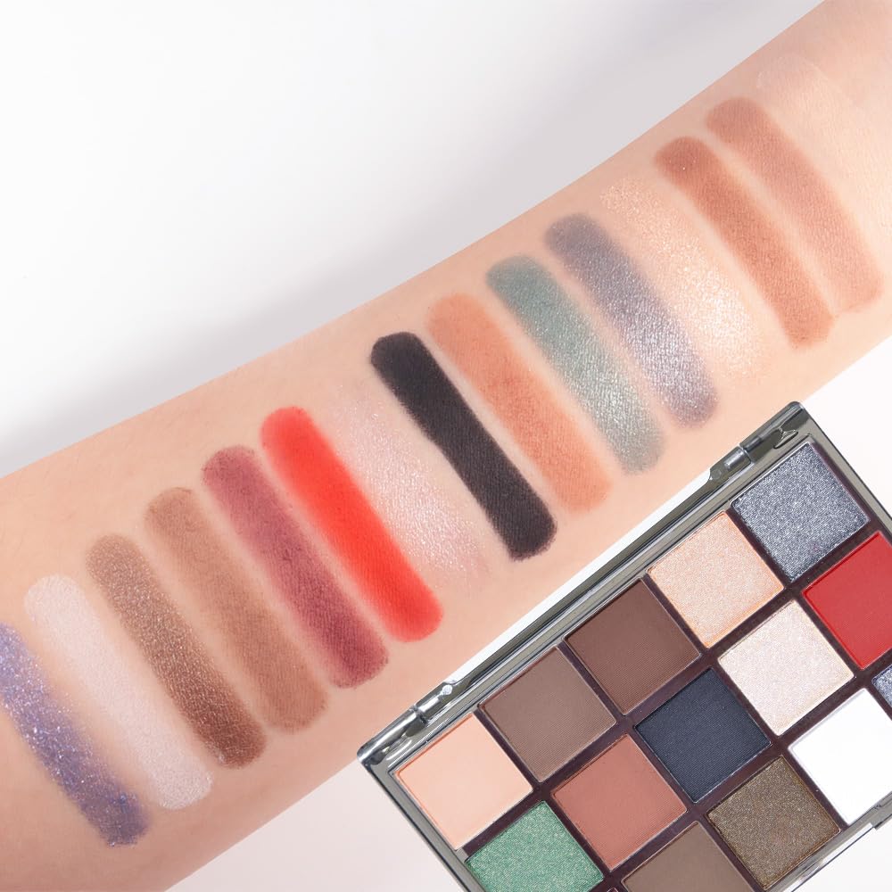 Smokey Red Eye Shadow Makeup Palette,15 Colors Gray Silver Brown Dark Shimmer Matte Makeup Pallet,Long Lasting Waterproof for Daily and Halloween,Vegan,Cruelty -free