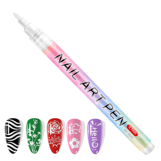 Kalolary 1PCS White Nail Art Pens,0.7mm Nail Polish Pens Quick Dry Long-last Nail Graffiti Dotting Painting Liner Nail Art Markers for DIY Nail Art Design