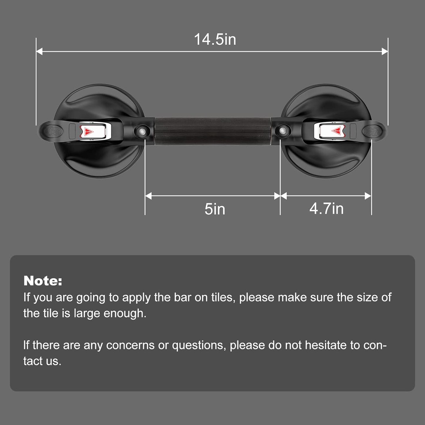 15-Inch Shower Handle - Upgraded Grab Bar with Strong Suction Cups for Bathtub & Shower Safety, Ideal for Seniors, Elderly, Disabled - Black