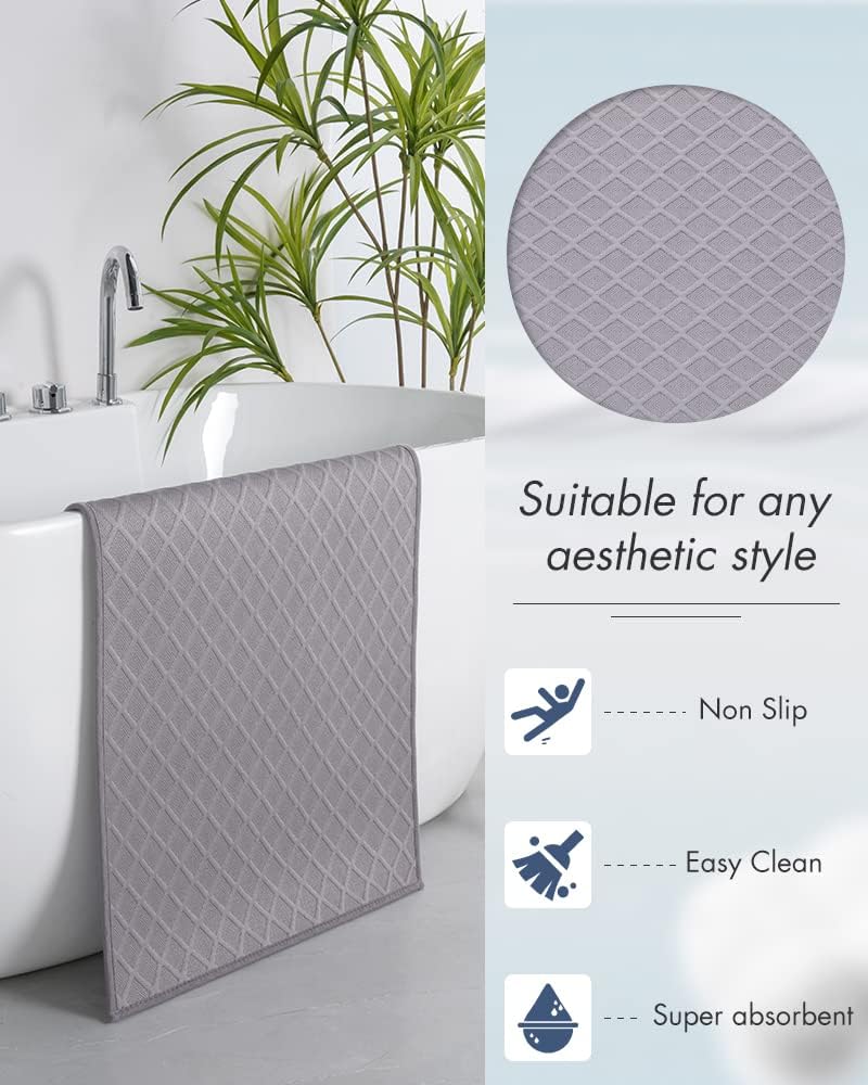 AMOAMI Ultra Thin Bathroom Rugs, Rubber Backed Bath Mats for Bathroom Non Slip, Absorbent Bathroom Mat for Floor, Shower, Sink (Grey, 24"x35")
