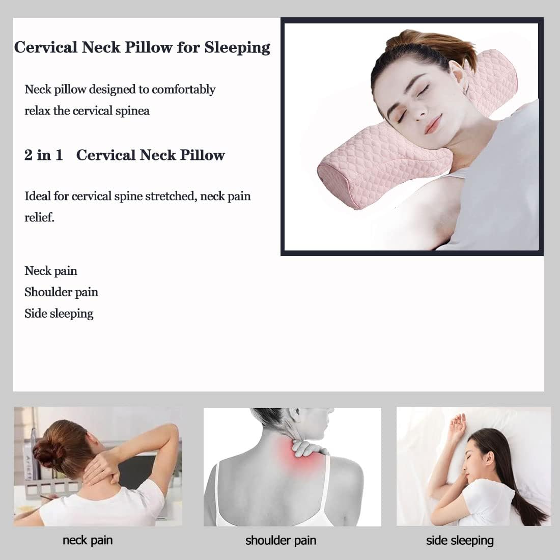 Cervical Neck Pillow for Pain Relief Sleeping, Neck roll Pillow Memory Foam for Stiff Neck Pain Relief ,Travel Bolster Pillow for Bed for Side Sleepers Back Sleeper. (Pink)