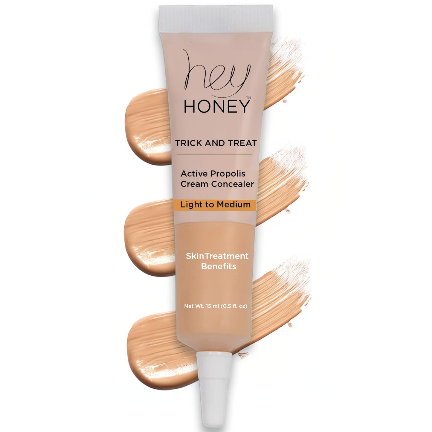 Hey Honey Skincare Trick & Treat Active Honey & Propolis Full-Coverage Concealer | for Rosacea, Acne & Blemishes, Dark Spots, Eye Dark Circles & Discoloration | Light to Medium Tone | 0.5 oz.