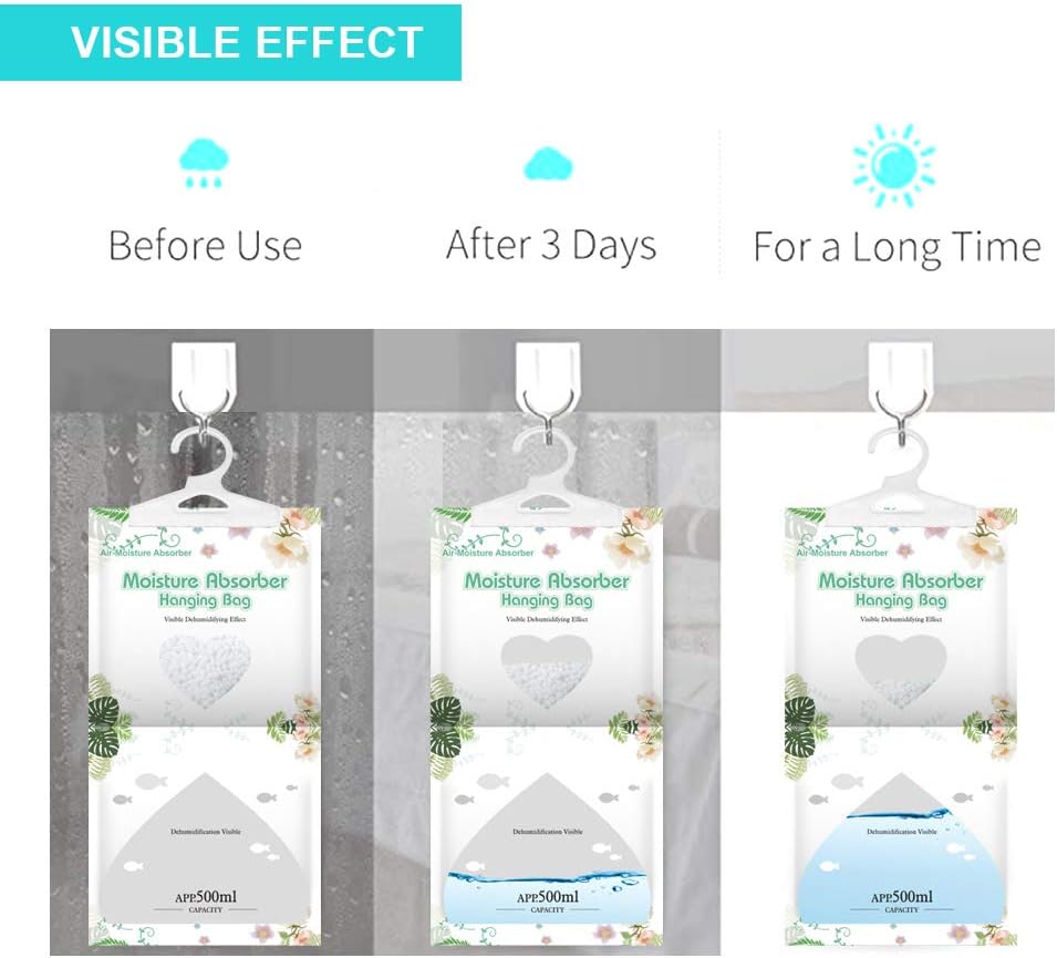 CANAGER Hanging Moisture Absorber-12 Packs, Hanging Dehumidifier Bags for Closet,Bedroom and kitchen,Fragrance Free,Moisture Absorb 12.5OZ