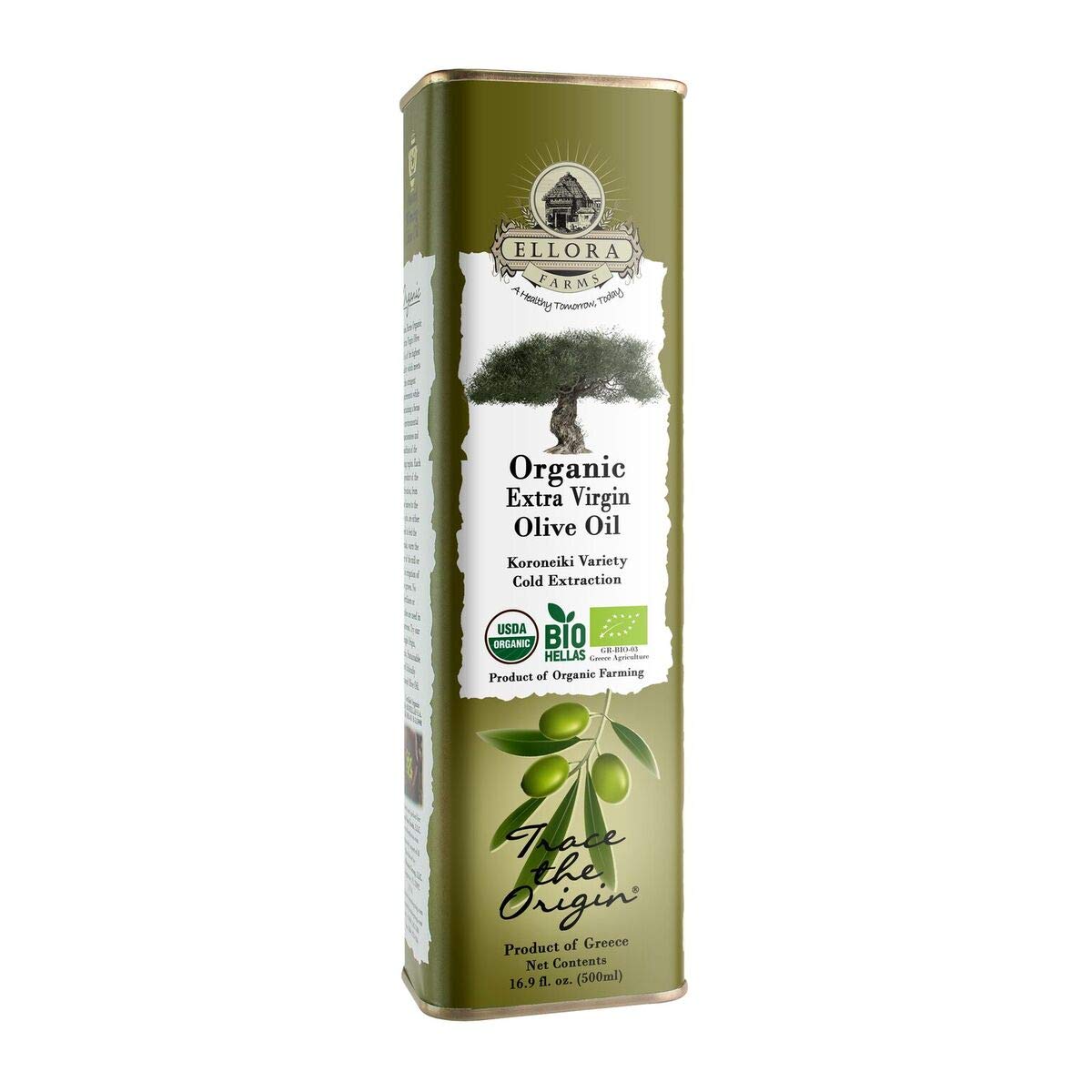 Ellora Farms, Extra Virgin Olive Oil, Organic Cold Press, Traceable Single Origin Olive Oil, Kosher, 17 oz. tin