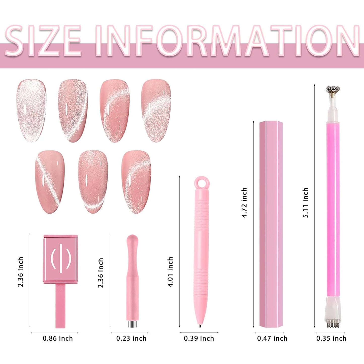 13pcs Pink Cateye Magnet for Nails Double-Ended Hexagon Nail Magnet Stick Flower Cat Eye Magnetic Pen 9 Stripe Nail Magnet Plates for Cat Eye Gel Nail Polish