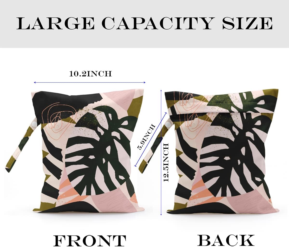 Wet Dry Bag for Swimsuit, Travel, Beach, Pool, Stroller, Diapers, Dirty Yoga Gym Clothes, Makeup Bag, Waterproof Tropical Palm Leaves Decor Jungle Palm Leaf Favors