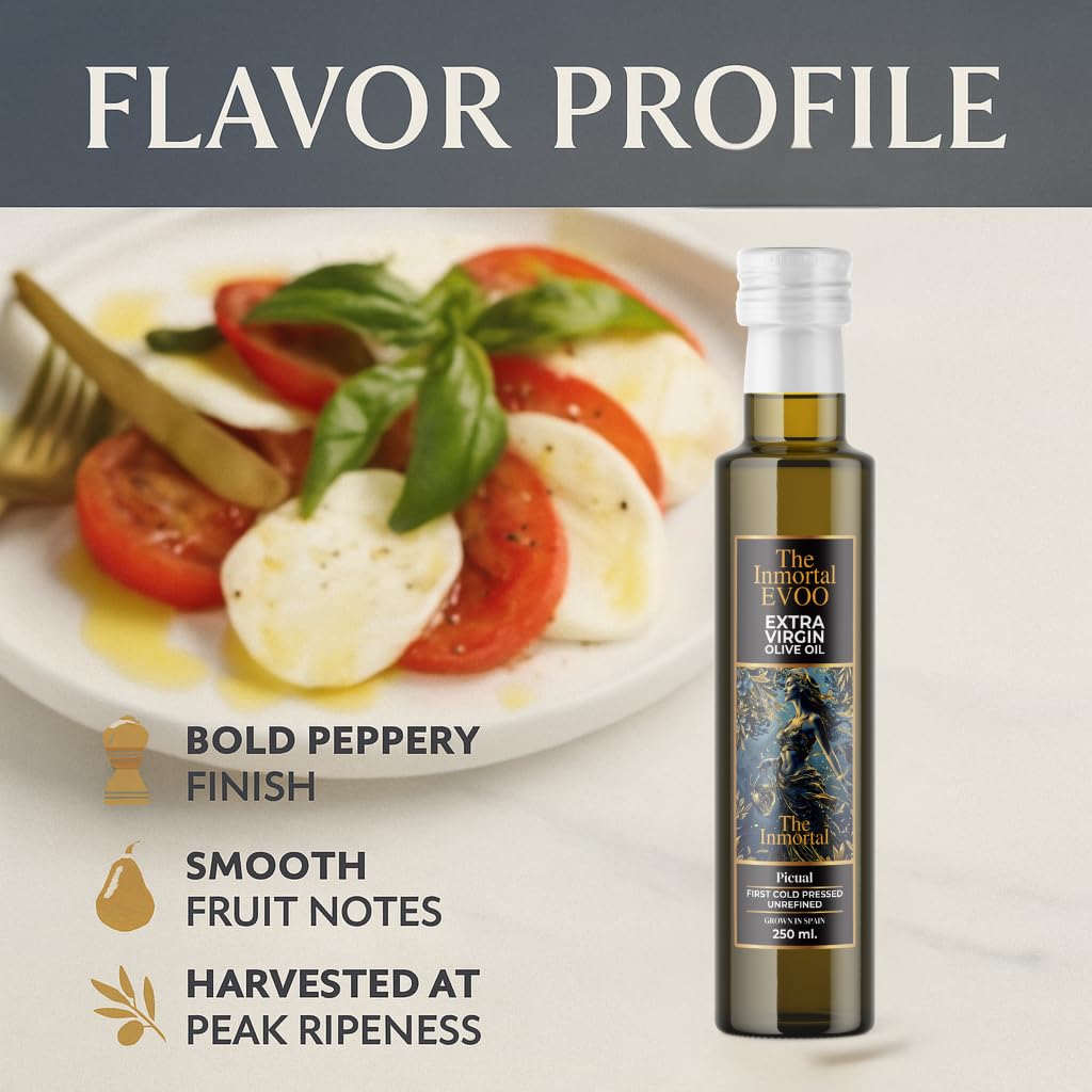The Immortal Olive Oil | Premium Extra Virgin Olive Oil from Ancient Spanish Trees | High Polyphenol Content | Cold-Pressed | Third-Party Tested for Purity, 250ml