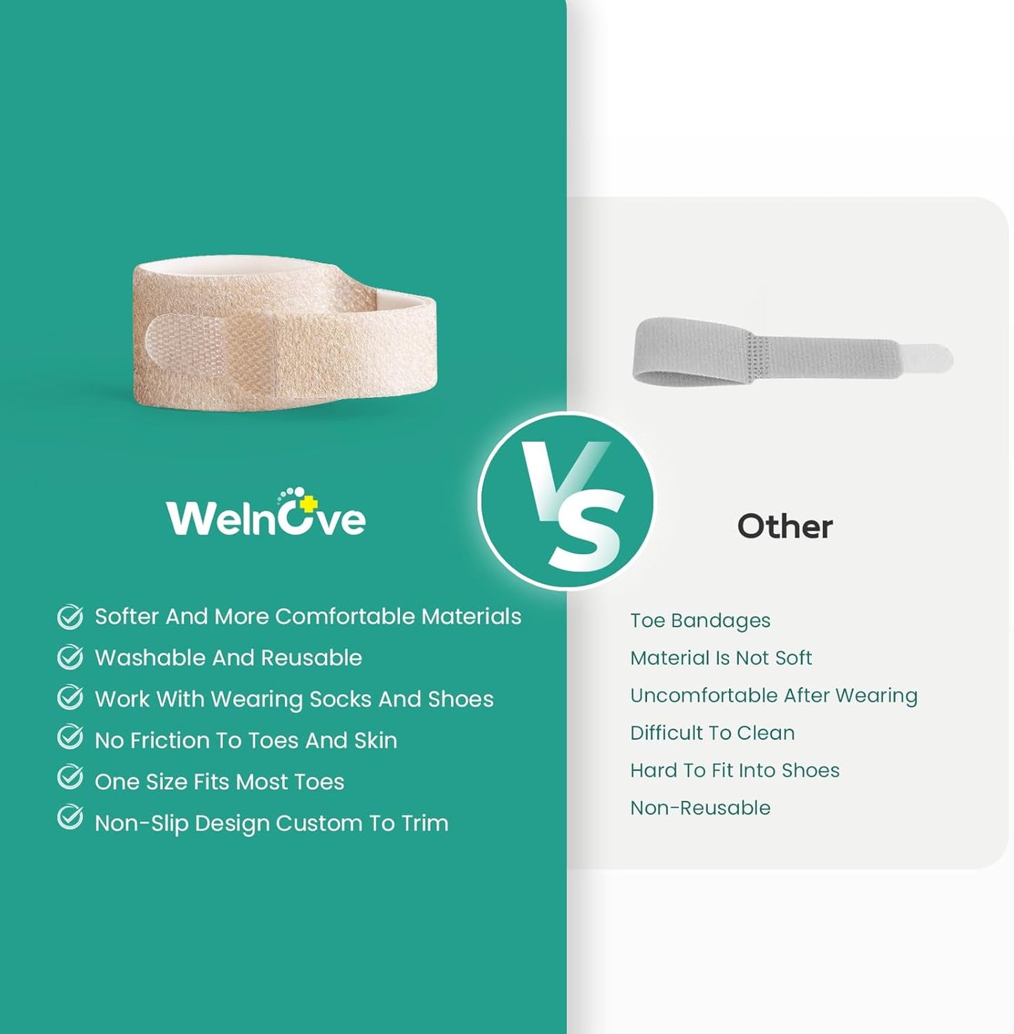 Welnove Hammer Toe Straightener - 8 Pack Broken Toe Wraps - Hammer Toe Corrector for Women - Toe Splints for Crooked Toes, Curled Toes, Bent Toes - (Multi-Size, Beige)