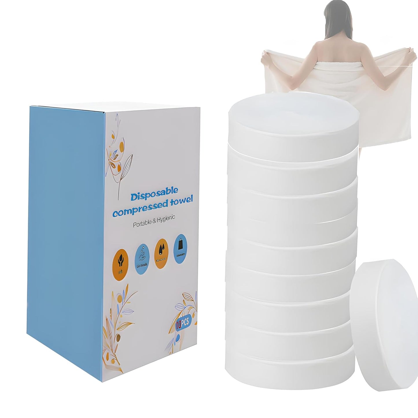 【10-PCS】Travel & Hiking Extra-Large Disposable Compressed Bath Towels,Disposable Bath Towels for Travel - 70×140cm, No Rinse, Quick-Dry, Hygienic & Space-Saving for Camping, Gym & Hotel Use