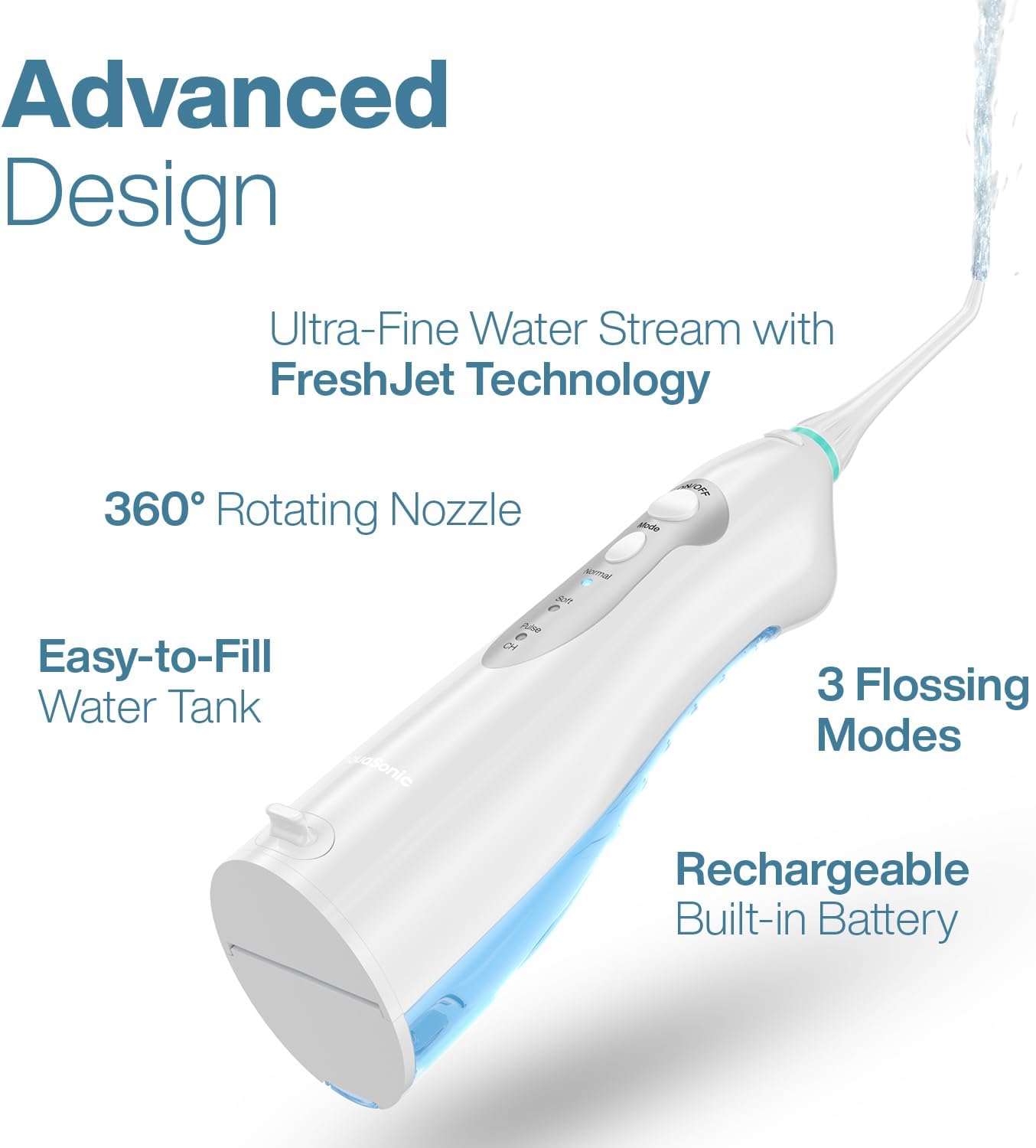 AquaSonic Aqua Flosser - Professional Cordless Oral Irrigator with 4 Tips and Travel Bag, IPX7 Waterproof with 3 Modes