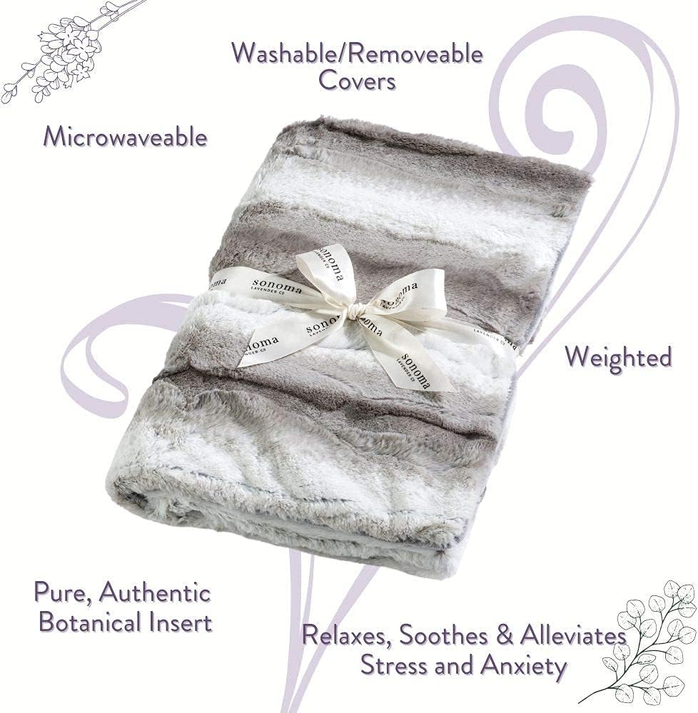 Sonoma Lavender Aromatherapy Spa Blanket Filled with Lavender Flowers and Flaxseed, Hot/Cold Microwaveable Blanket for Soothing Muscles with Removable Washable Cover (44" x 18", Angora Platinum)
