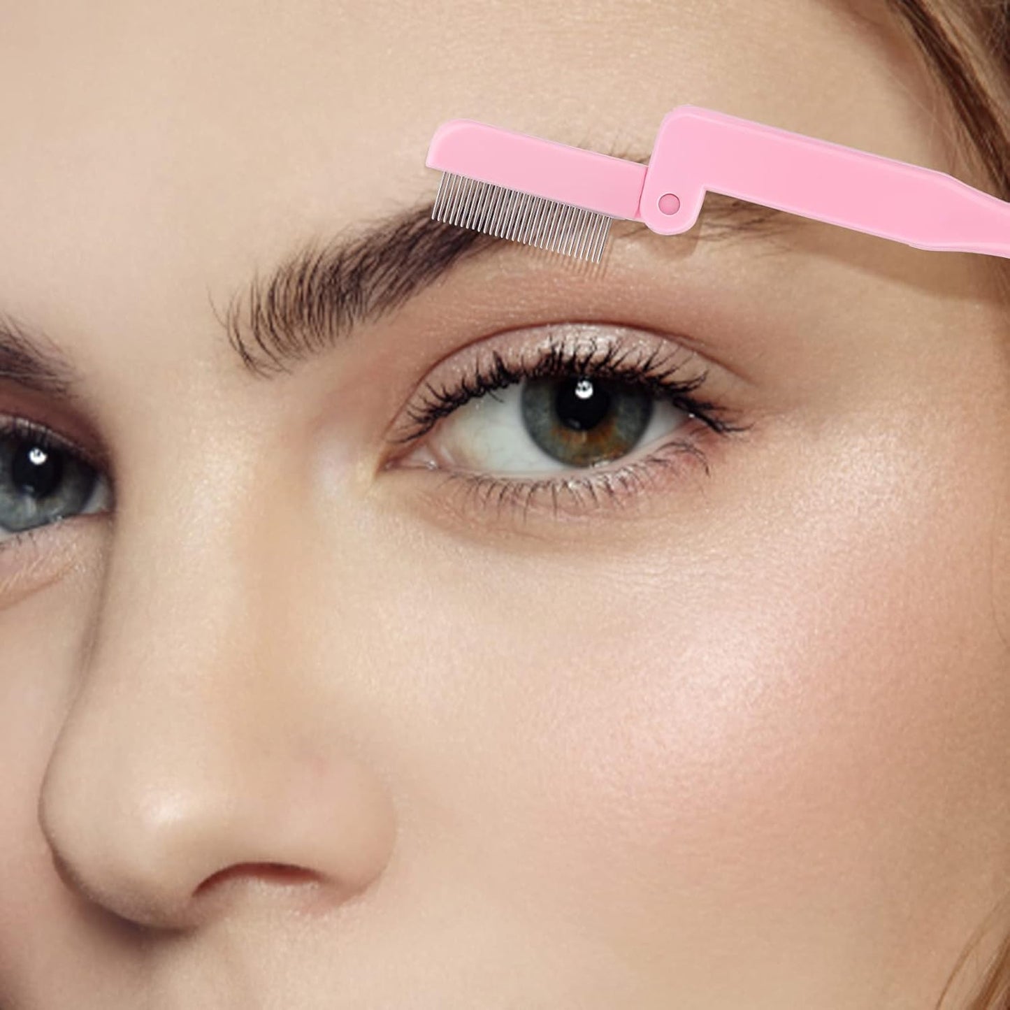 G2PLUS 2PCS Folding Eyelash Comb, Eyelash Separator Tool, Pink Eyebrow Comb Metal Teeth, Eyelash Brush Tool for Lash & Brow