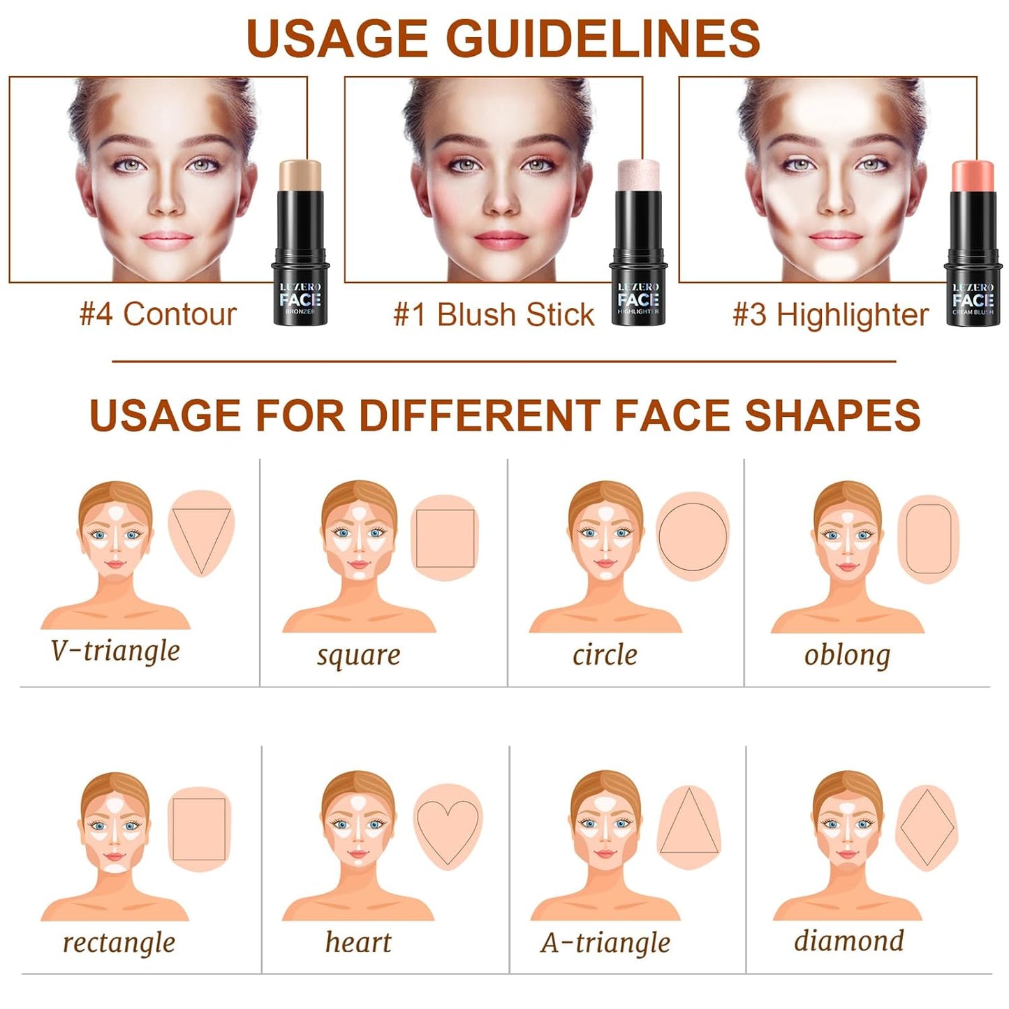 Lezero 3Pcs Contour Stick Makeup Kit, Shades with Highlighter, Blush and Bronzer Stick for Sculpt the Face and All Skin Type, Long Lasting, Smooth, Dewy & Matte Finish, #1 FAIR