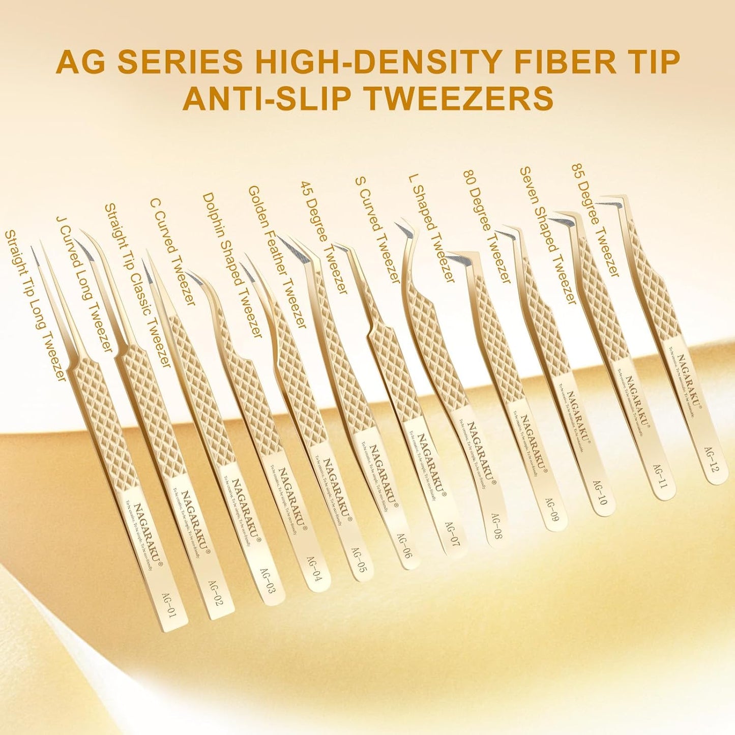 NAGARAKU Precision Fiber Tip Tweezer for Eyelash Extensions Diamond Grip Anti-Static Anti-Slip Premium Stainless Steel Pointed Volume Eyelashes Tweezers with Box -85 Degree Long Tip Tweezer AG-12